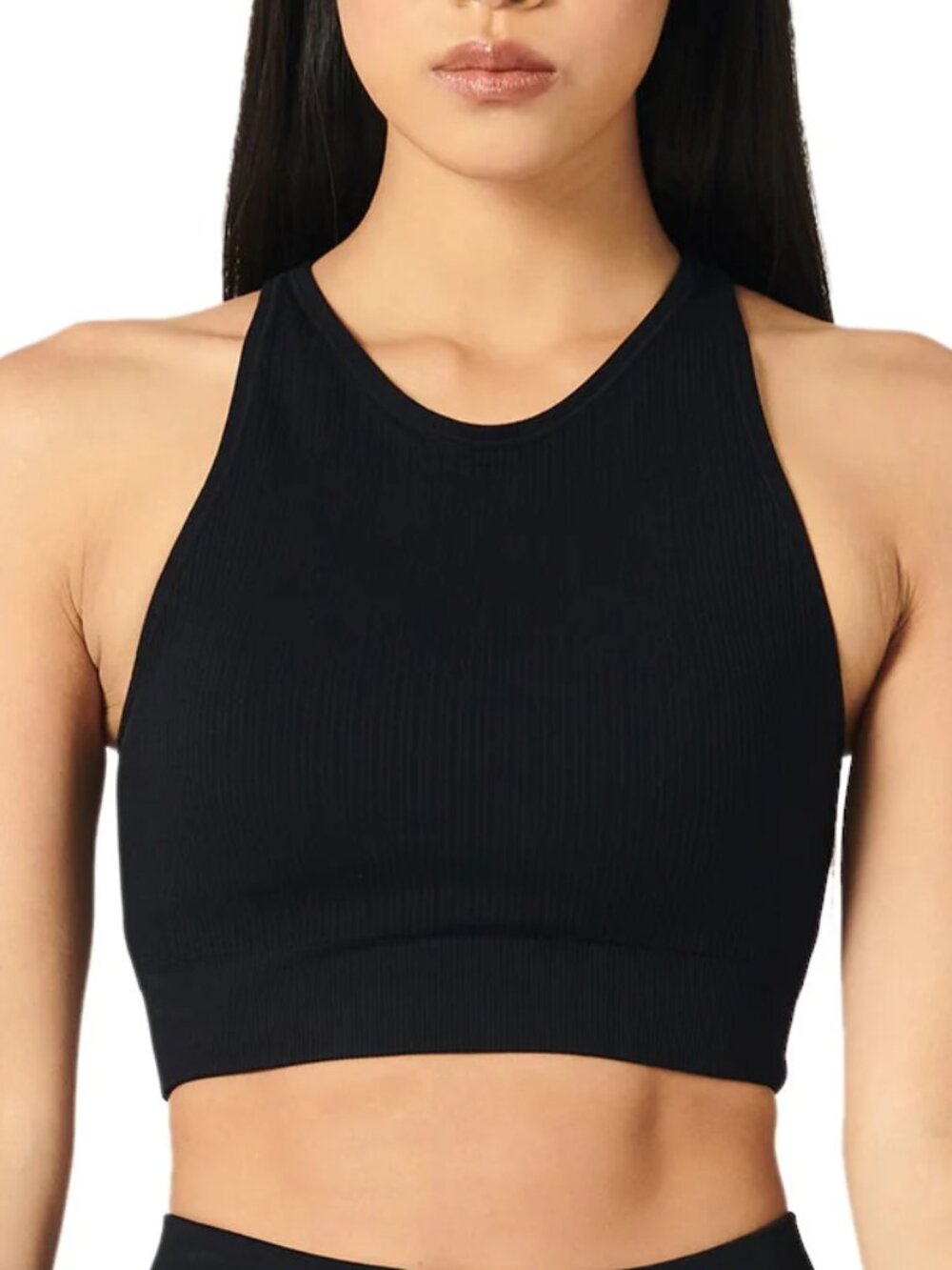 NUX Black 3x2 Crop Tank Top Ribbed Moderate Compression Yoga Size S/M